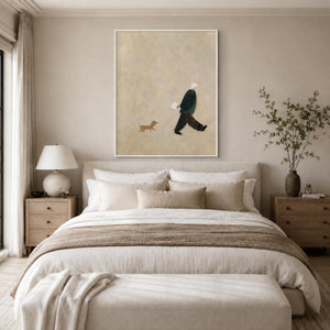Warm neutral wall art displayed in a calm bathroom space.