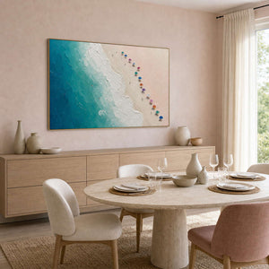 Textured Coastal Wall Art displayed in a refined dining room.
