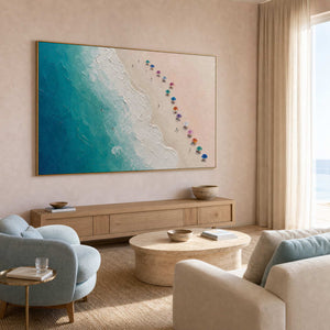 Textured Coastal Wall Art displayed in a refined hospitality lounge.