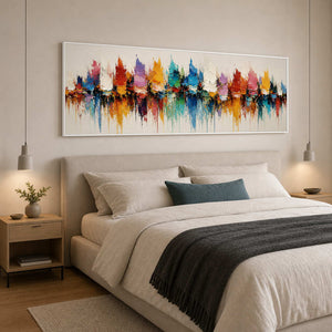 Textured Cityscape Wall Art displayed in a refined bedroom.