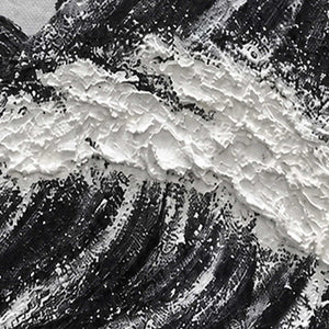Close-up of thick white foam texture over fine curved black wave markings.