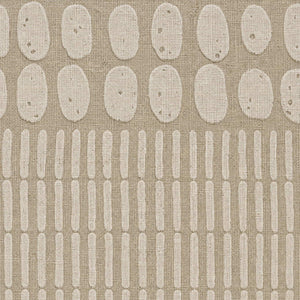 Close-up of hand-built ivory relief ovals and finely combed taupe texture.
