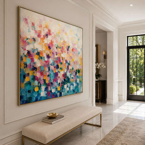 Hand-painted colorful canvas for hospitality interiors.