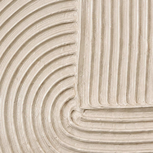 Close view of rounded beige ridges where parallel grooves turn into a curve.
