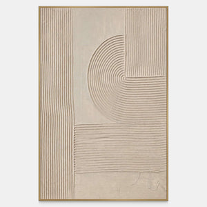 Parallel beige relief grooves combine straight runs with a rounded turn on a vertical panel.