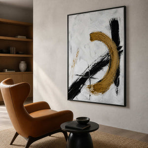 Textured modern abstract shown from the side in a contemporary reading area.