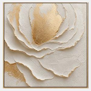 Hand-painted textured floral wall art with white, warm tones, and beige & cream tones.
