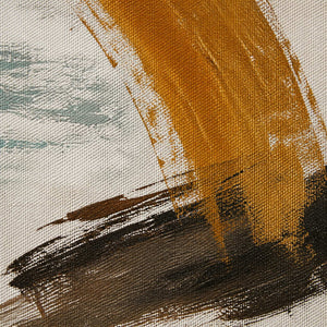 Close-up of raised bronze-gold paint weathered ivory texture and charcoal strokes.