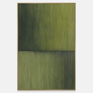 Hand-painted moss and olive abstract divided by one shadowed horizontal seam.