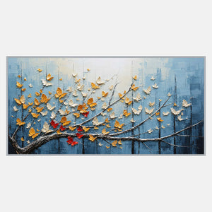 Sculpted gold ivory and red butterflies sweeping across a blue field.