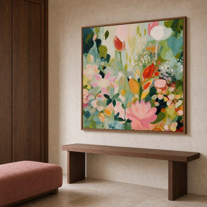 Floral Wall Art displayed in a refined entryway.