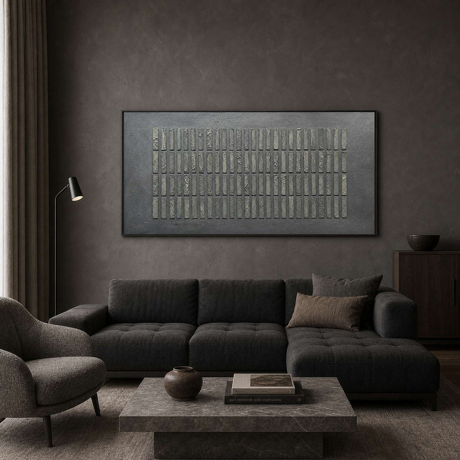 Minimalist Textured Wall Art displayed in a refined living room.