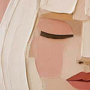 Close-up of textured brushwork on portrait canvas.