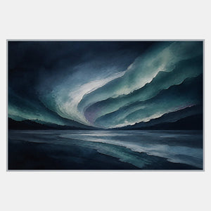 Hand-painted ocean abstraction with sweeping navy, teal, and white layers.