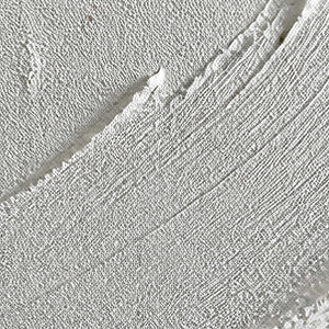 Close-up of raised white circular brushwork and finely layered canvas texture.