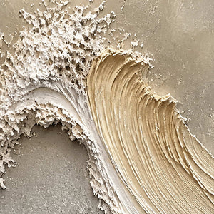 Close-up of the deeply raised ivory wave and foamed crest texture.