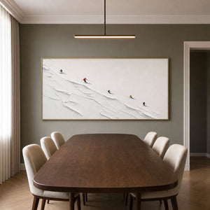 Textured Skiing Wall Art displayed in a refined dining room.