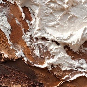 Close-up of At Ease showing curled white impasto, small broken surface textures and deep brown layers beneath.