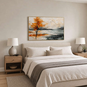 Textured Landscape Wall Art displayed in a refined bedroom.