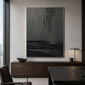 Monochrome abstract wall art displayed in a contemporary executive office.