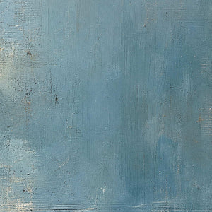 Close-up of raised hand-painted texture in blue, neutral, and earth tones.