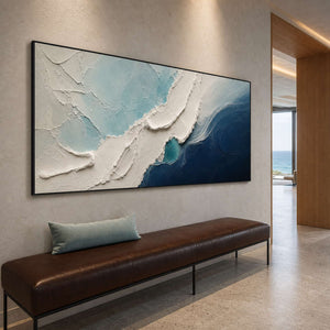 Textured Coastal Wall Art displayed in a refined hospitality lounge.