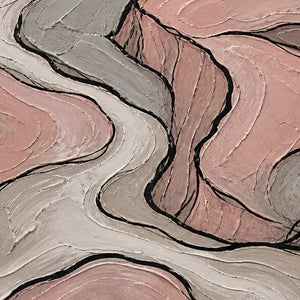 Close-up of the painted texture in blush and gray contour lines.