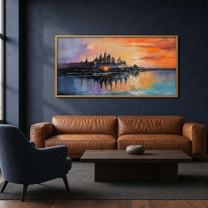 Textured Cityscape Wall Art displayed in a refined living room.