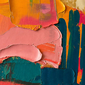 Close-up of raised hand-painted texture and layered surface details.