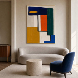 Bauhaus-inspired painting in an elegant hotel executive suite.