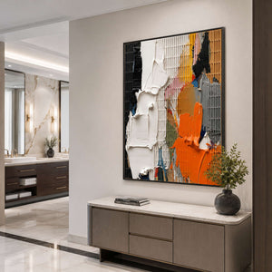 Bold textured wall art for a modern entryway.