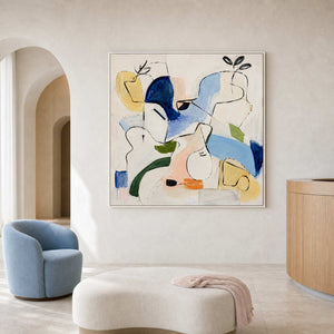 Modern Abstract Wall Art displayed in a refined neutral living room.