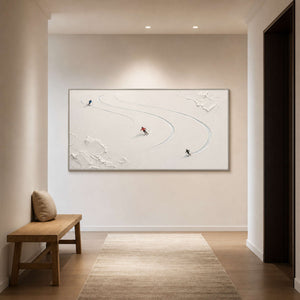 Textured Skiing Wall Art displayed in a refined entryway.