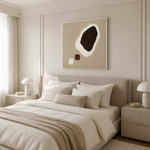 Dark Stone Held in White in a white-framed neutral bedroom