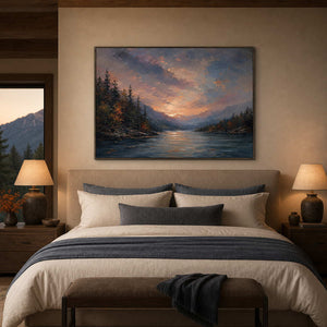 Textured Landscape Wall Art displayed in a refined bedroom.