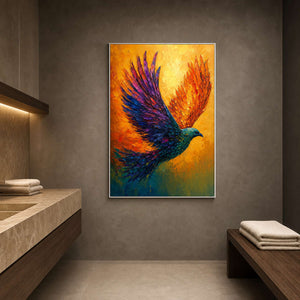 Colorful Bird Wall Art displayed in a refined spa reception.