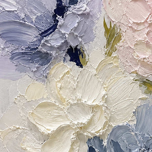 Close-up of raised hand-painted texture in blue, pink & blush, and white.