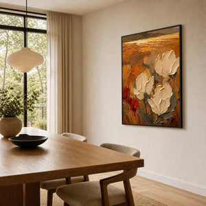 Textured Floral Wall Art displayed in a refined dining room.