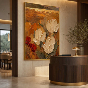 Textured Floral Wall Art displayed in a refined hospitality lounge.