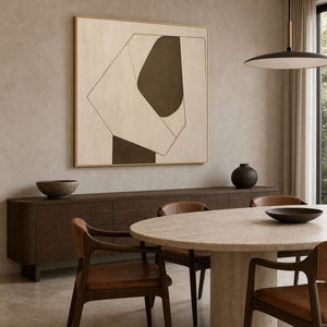 Minimalist Abstract Wall Art displayed in a refined dining room.