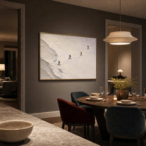 Textured Skiing Wall Art displayed in a refined dining room.