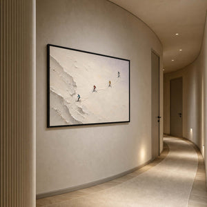 Textured Skiing Wall Art displayed in a refined entryway.