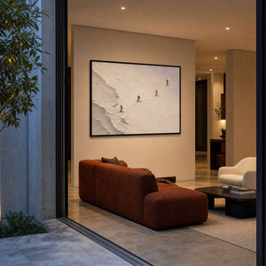 Textured Skiing Wall Art displayed in a refined living room.