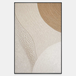 Hand-painted gold arc rising through ivory curves canvas with raised texture.