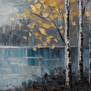 Close-up of raised hand-painted texture in blue, warm tones, and earth tones.