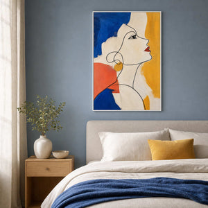 Pop Art Portrait Wall Art displayed in a refined bedroom.