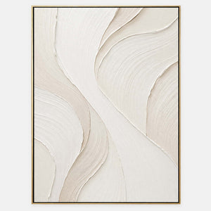 Hand-painted ivory abstract wall art with flowing cream relief and fine combed texture.