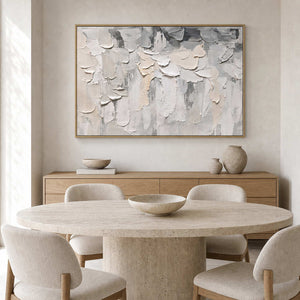 Neutral Textured Wall Art displayed in a refined dining room.