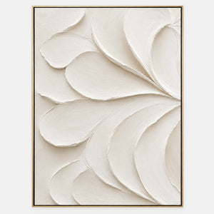 Hand-painted ivory abstract wall art with layered petal-like palette-knife relief.