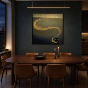 Black and gold animal wall art in a Copenhagen dining room.